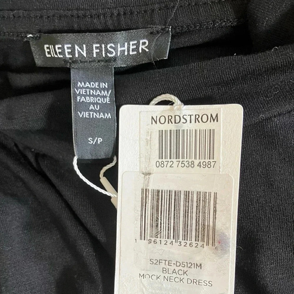 NWT EILEEN FISHER Mock Neck Tie Waist Sleeveless Dress Small in Black (defect) - Picture 5 of 7
